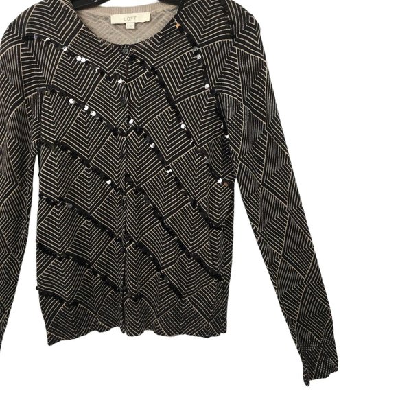 Ann Taylor Loft Button Front Knit Cardigan M Geometric Sequins Light Weight NEW - Picture 11 of 15